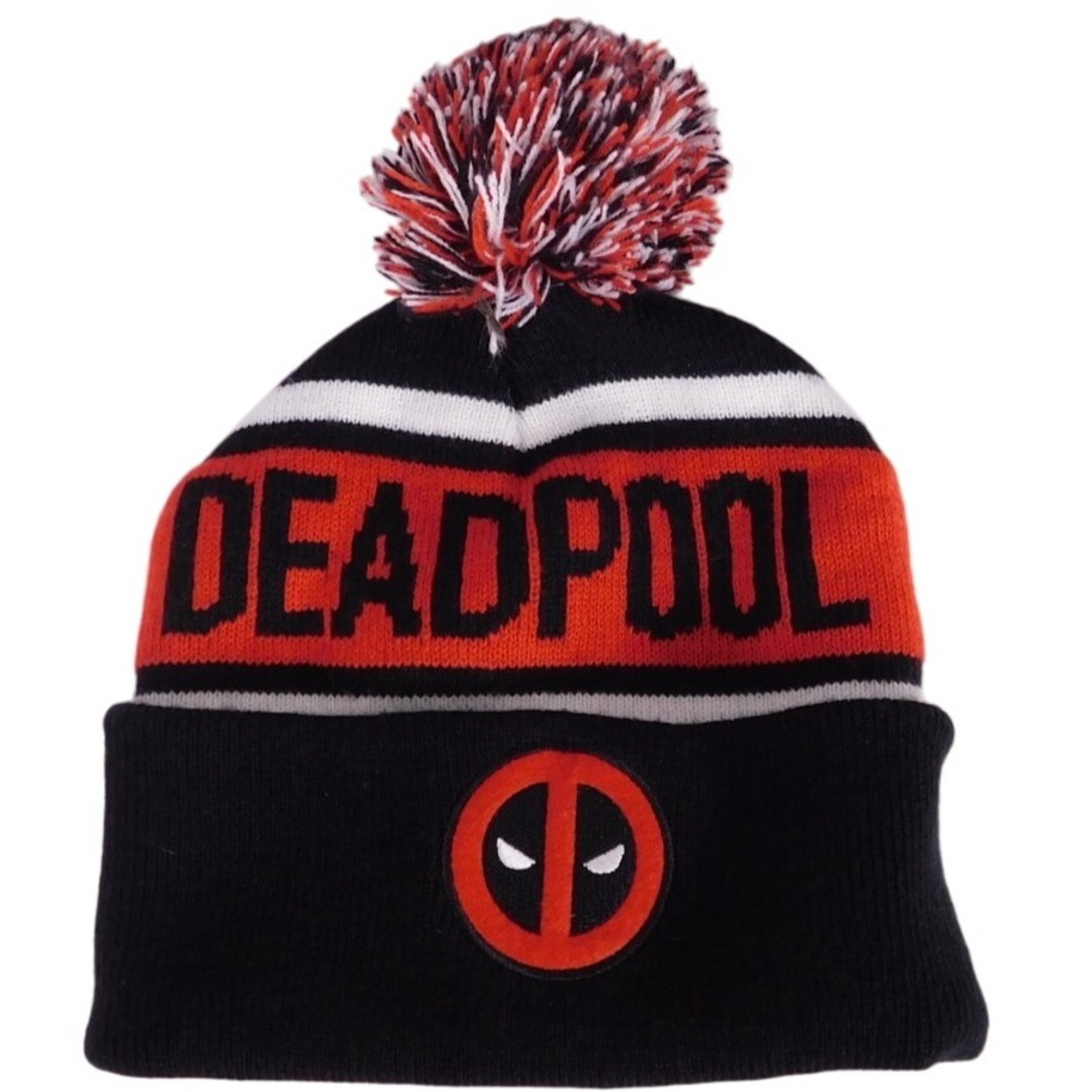 Marvel Comics Deadpool Black Red White Knit Beanie Ski‎ Hat Toboggan A199 - Picture 3 of 6